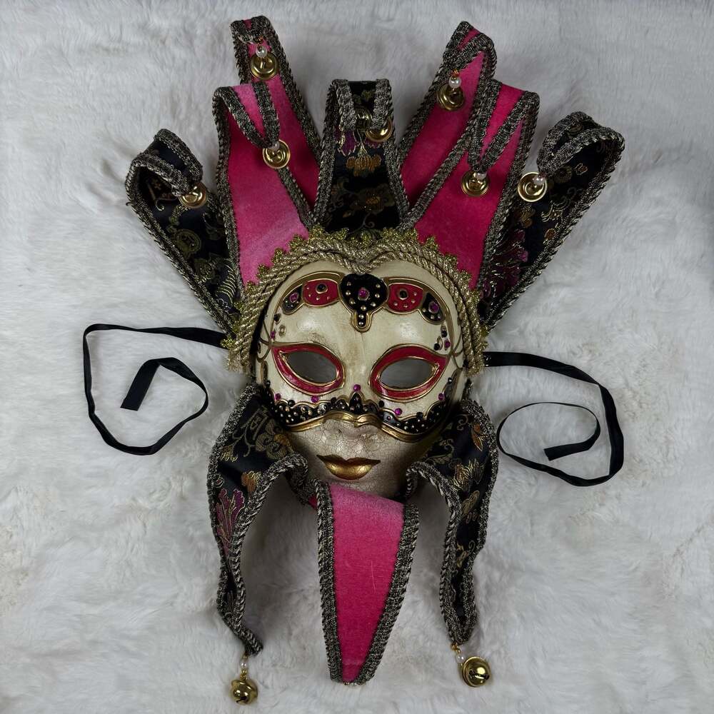 Pink Jolly Sinfonia Venetian Masquerade Mask with Bells